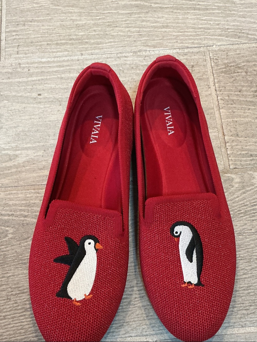 VIVAIA Red Sparkly Penguin Slip-On Loafers for Women EU Sz 39.5 US 8.5